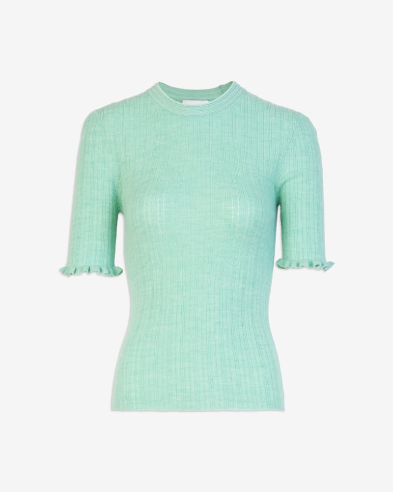 Front of a size XL Molly Knit Top in Mint Heather by Tanya Taylor. | dia_product_style_image_id:322324